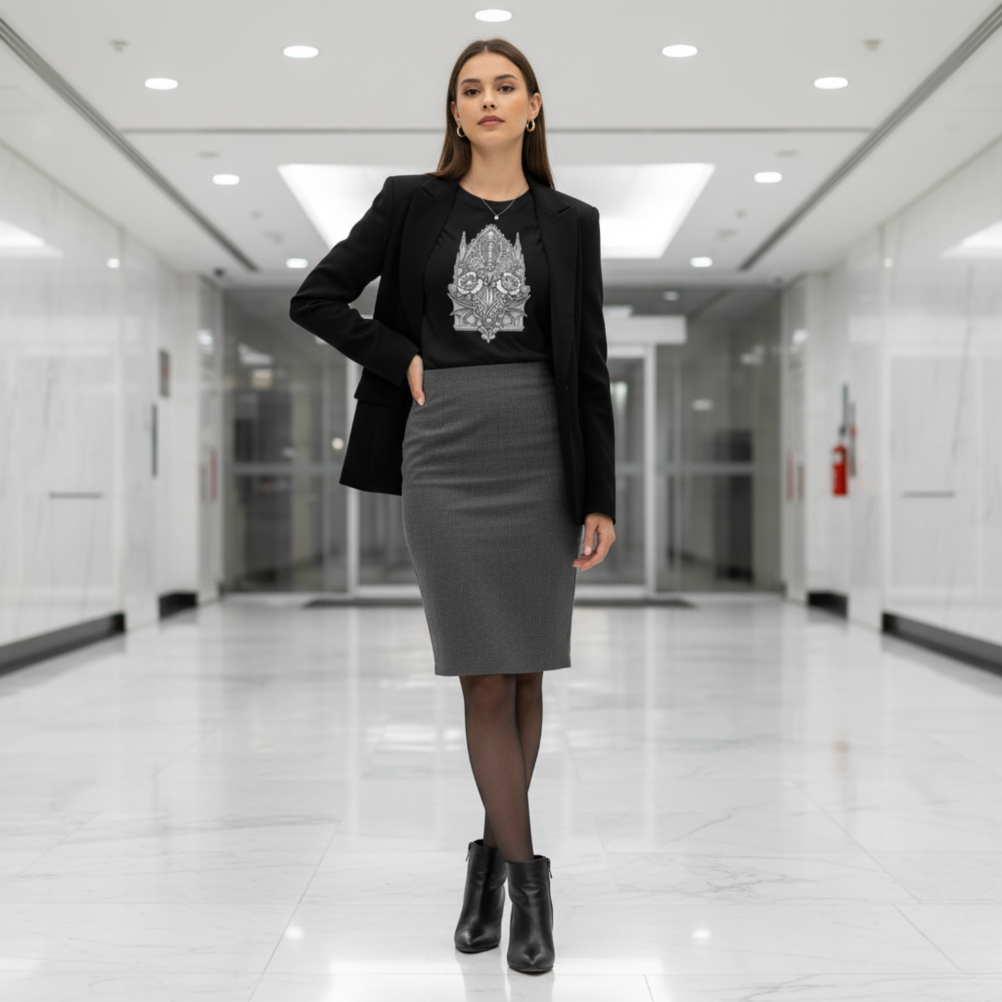 Cathedral Bat & Rose — Gothic Office Tee