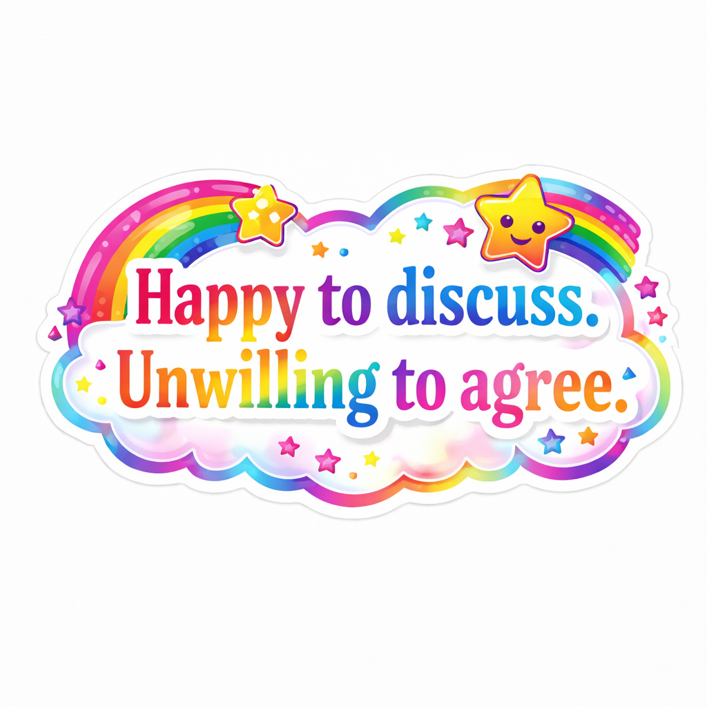 Happy to Discuss. Unwilling to agree. Sticker