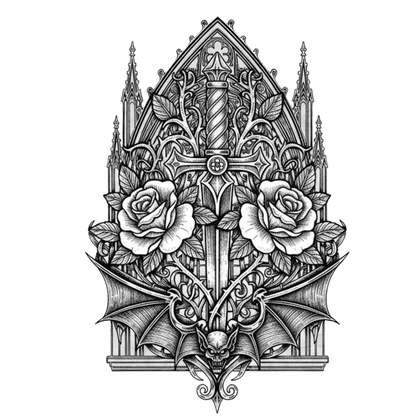 Cathedral Bat & Rose — Gothic Office Tee