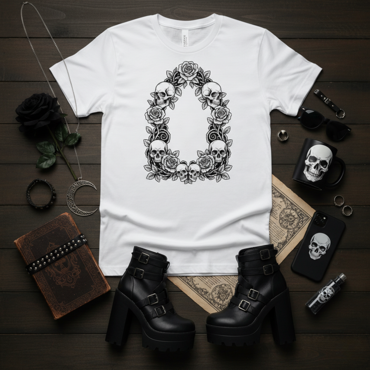 Rose & Skull Entanglement Unisex T-Shirt